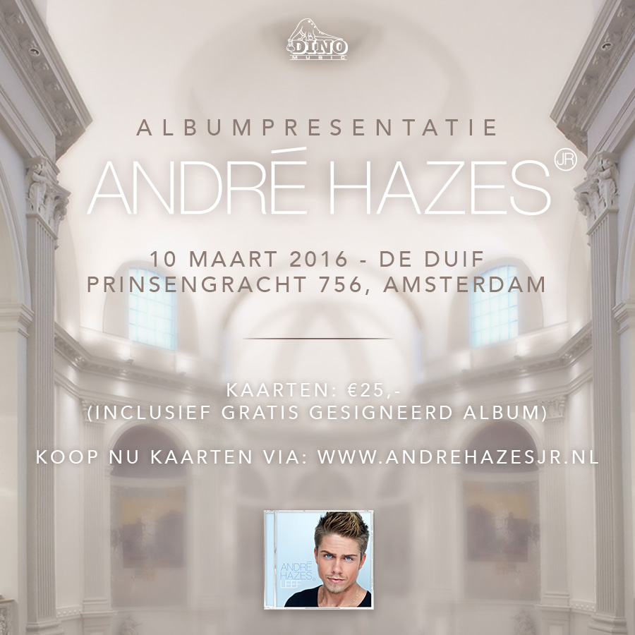 Andre Hazes Jr albumpresentatie Leef de Duif Amsterdam 10 maart 2016 Dino Music